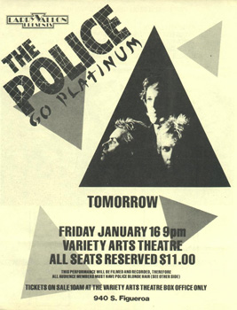 Flyer for the 1981-01-16 Police concert.